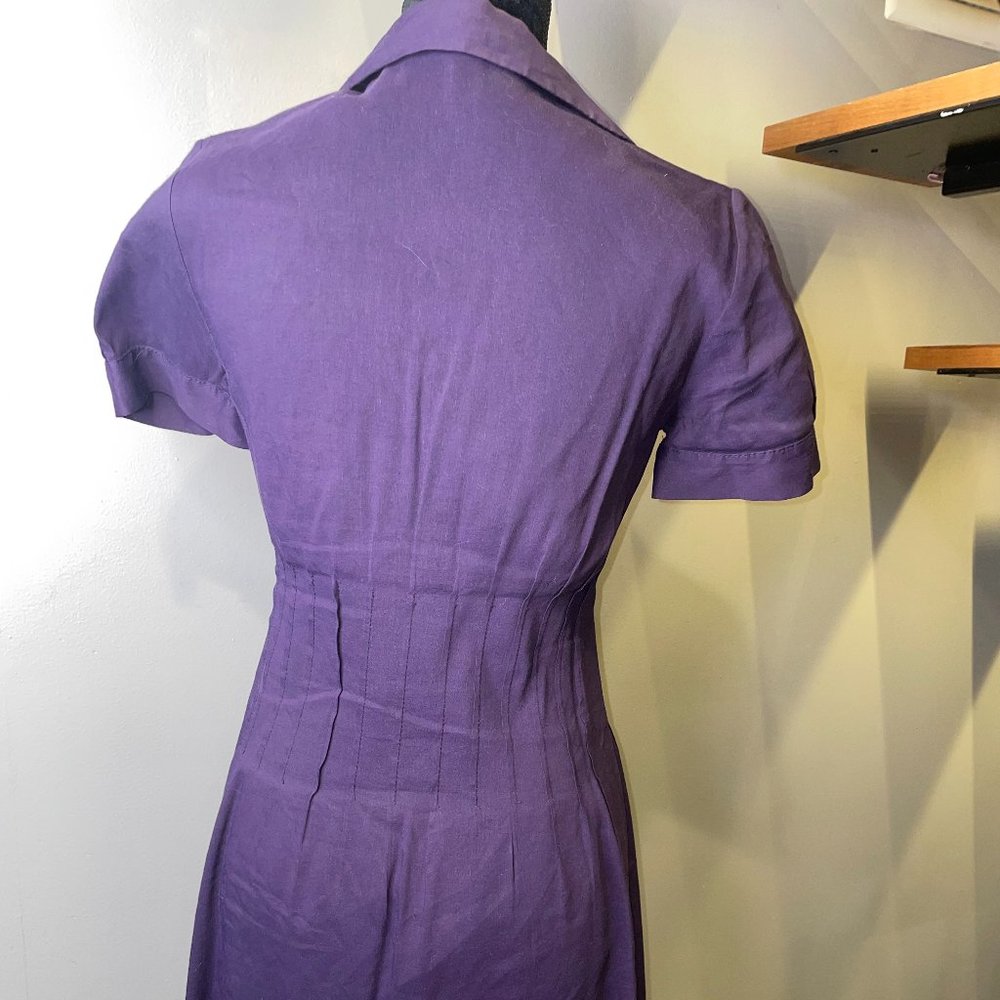 Theory Pleated Waist Dress in Purple Linen - Picture 4 of 6